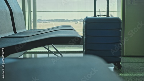 Travel Suitcase Luggage left Unattended at Airport Departures Area Posing Danger and Causing a Security Incident as Potential Bomb Threat Terrorist Attack