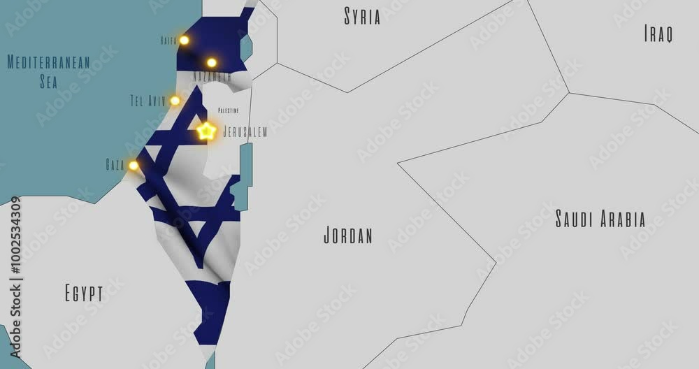 Map of Israel in the colors of national flag. The capital and major ...