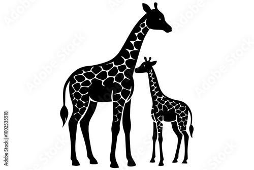  Giraffe Family Silhouette Featuring Mother and Baby Standing Together