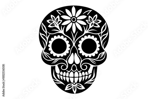 Floral Skull Silhouette Featuring Intricate Floral Elements and Design