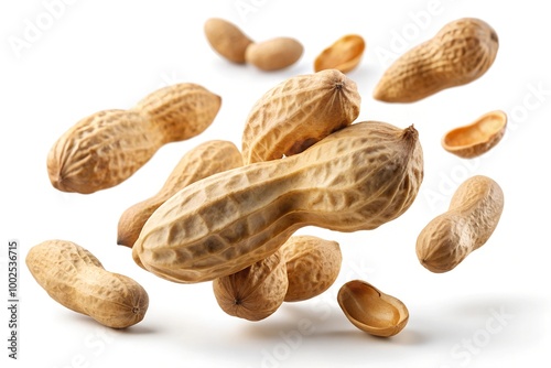 Falling peanut isolated on white background, clipping path, full depth of field