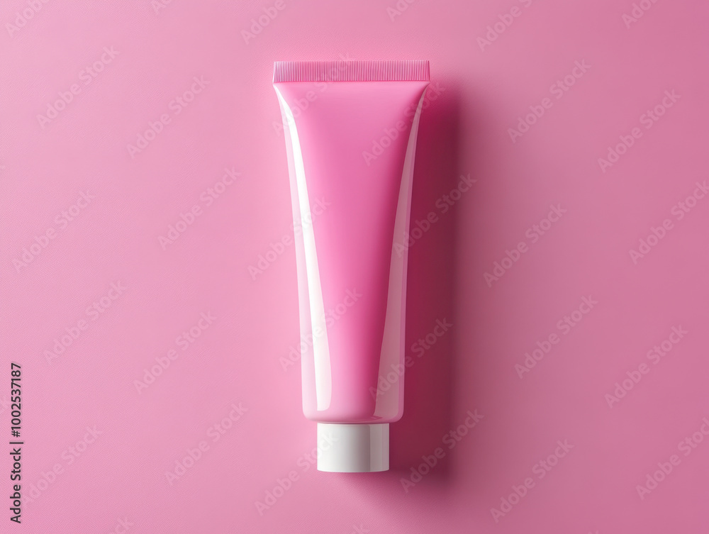 Sleek black tube rests elegantly on a soft pink background, capturing minimalist beauty in design Sleek black tube rests elegantly on a soft pink background, capturing minimalist beauty in design