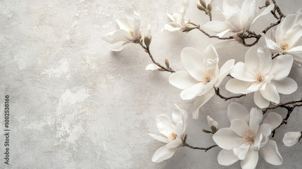 Delicate Magnolia Blossoms on a Grey Background Delicate Magnolia Blossoms on a Grey Background