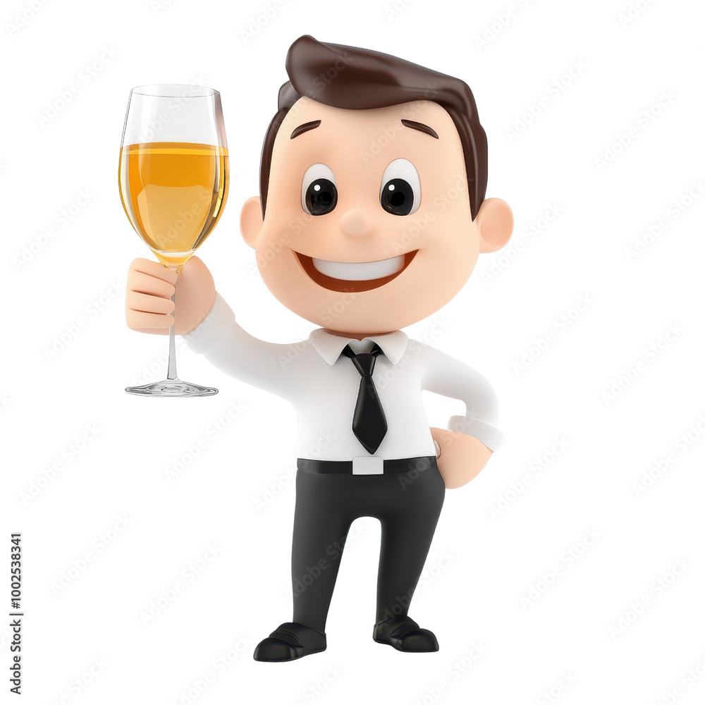 A cheerful cartoon character in a suit, raising a glass of beverage, perfect for celebration or party themes., isolated on a transparent background. A cheerful cartoon character in a suit, raising a glass of beverage, perfect for celebration or party themes., isolated on a transparent background.