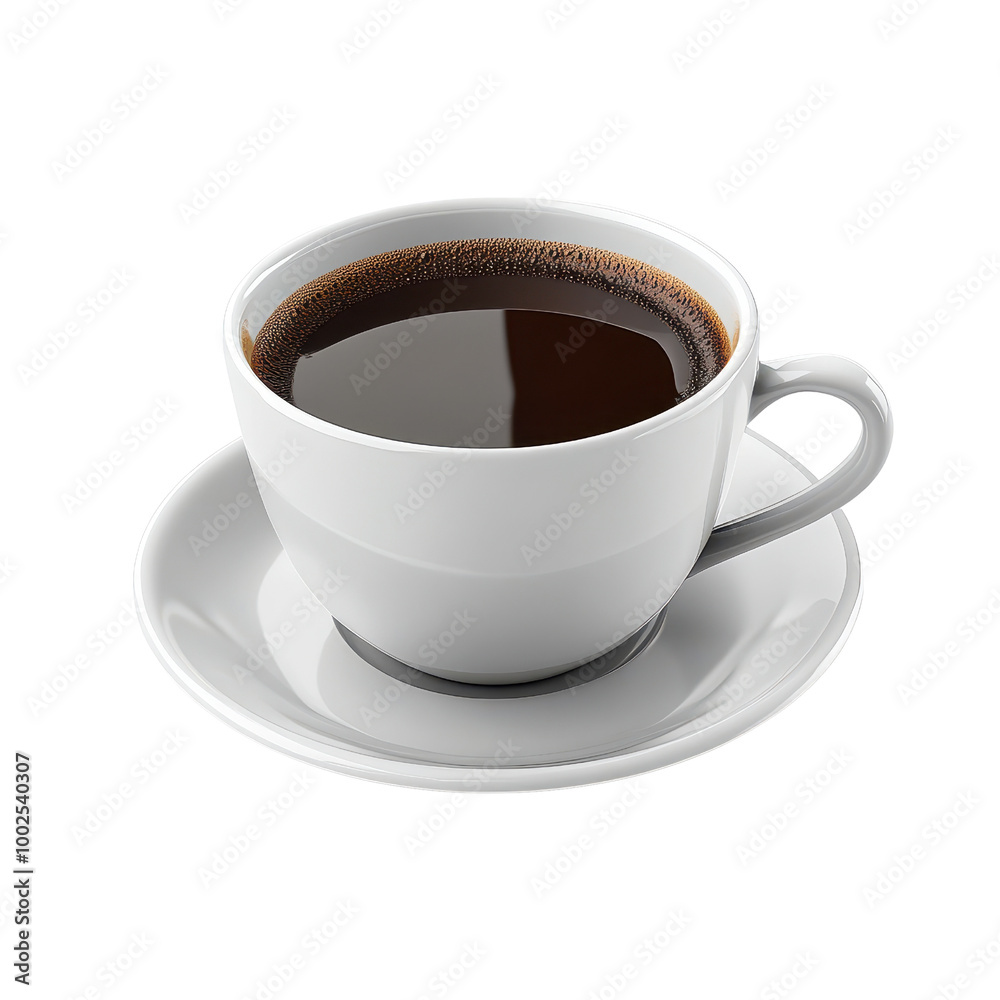 A simple white cup filled with rich, dark coffee on a matching saucer, perfect for a cozy coffee moment., isolated on a transparent background. A simple white cup filled with rich, dark coffee on a matching saucer, perfect for a cozy coffee moment., isolated on a transparent background.