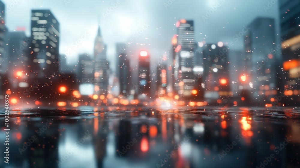 City Nightscape with Reflections and Rain Effects City Nightscape with Reflections and Rain Effects