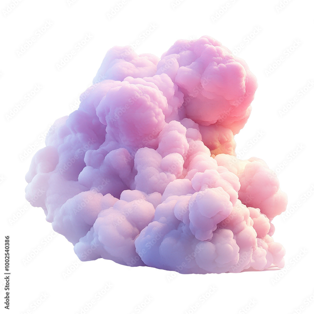 A soft, fluffy cloud illustration in pastel pink and white hues, perfect for backgrounds or artistic projects., isolated on a transparent background.