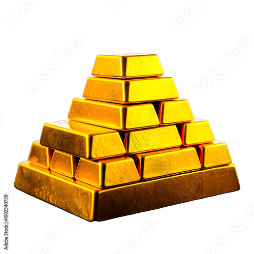 A stack of gold bars in transparent Background