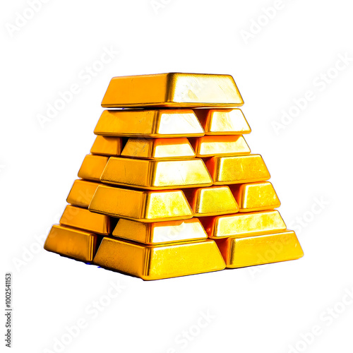 A stack of gold bars in transparent Background