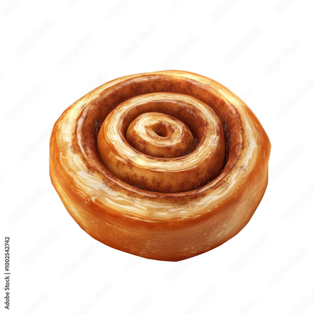 Fototapeta premium Delicious cinnamon roll with golden pastry, swirled design, perfect for dessert or breakfast, enticing aroma and sweet flavor., isolated on a transparent background.