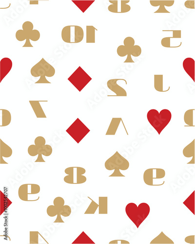 A playful design featuring playing card symbols and numbers in a repeating pattern.