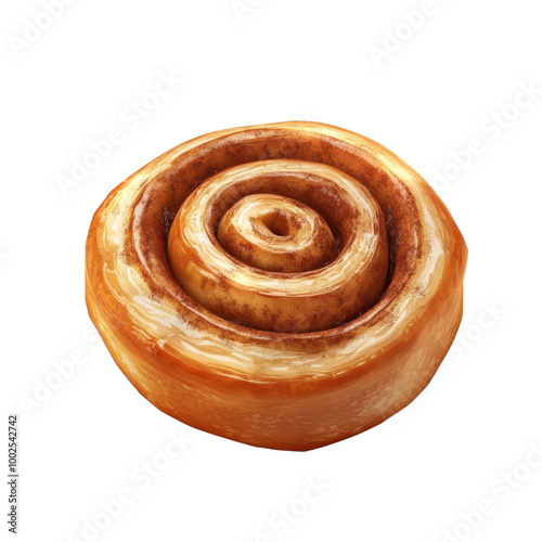 Delicious cinnamon roll with golden pastry, swirled design, perfect for dessert or breakfast, enticing aroma and sweet flavor.