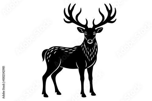 Majestic Stag Silhouette Featuring Elaborate Antlers and Graceful Design