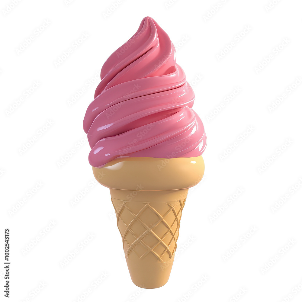 Delicious pink soft-serve ice cream swirled atop a classic waffle cone, perfect for summer treats and desserts., isolated on a transparent background. Delicious pink soft-serve ice cream swirled atop a classic waffle cone, perfect for summer treats and desserts., isolated on a transparent background.