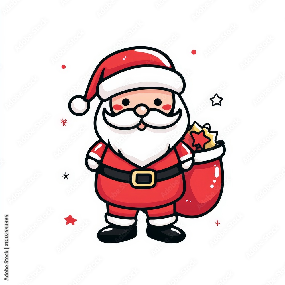 A cartoonish version of Santa Claus holding a red bag A cartoonish version of Santa Claus holding a red bag