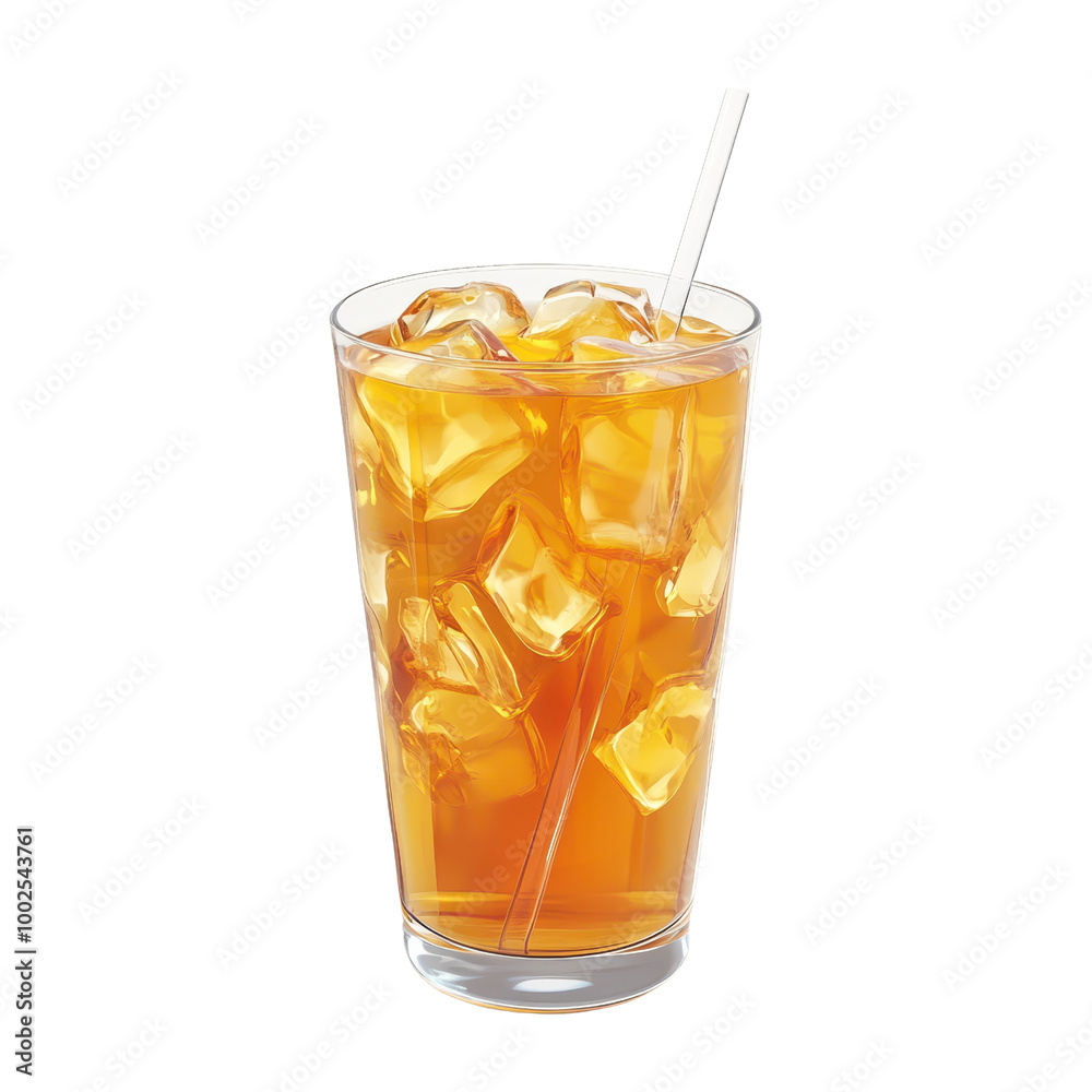 Refreshing iced tea served in a clear glass, filled with ice and a straw for a cool, invigorating drink experience., isolated on a transparent background. Refreshing iced tea served in a clear glass, filled with ice and a straw for a cool, invigorating drink experience., isolated on a transparent background.