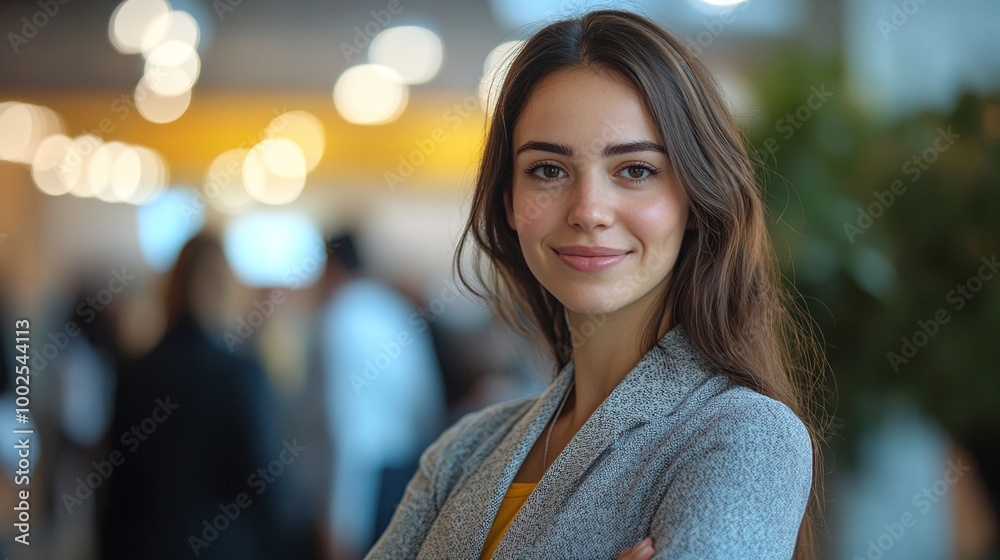 professional woman attending a business conference, smiling at the camera, engaging in career growth and leadership discussions in a corporate event with women in business professional woman attending a business conference, smiling at the camera, engaging in career growth and leadership discussions in a corporate event with women in business