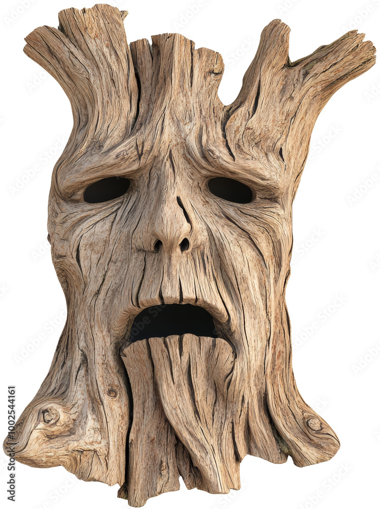 Obraz premium A unique tree stump with a face, isolated on transparent background. cut out. PNG