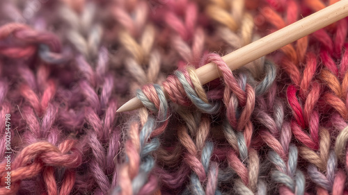 Close-Up of Colorful Knitting Yarn and Needle photo