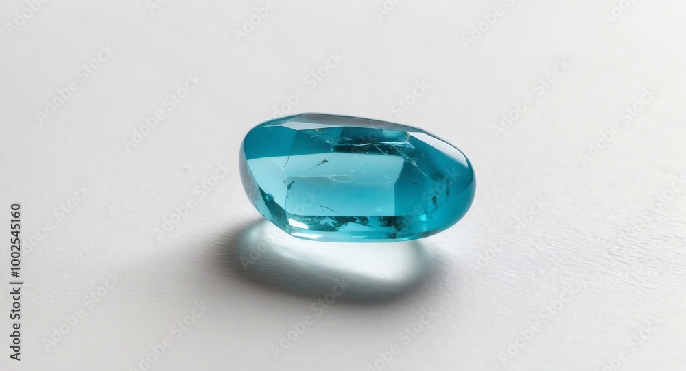 Translucent aquamarine stone with visible imperfections on a clean white background giving a minimalist look Translucent aquamarine stone with visible imperfections on a clean white background giving a minimalist look