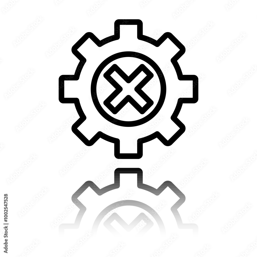 Gear vector simple icon. Flat design. Black icon with mirror reflection. White background Gear vector simple icon. Flat design. Black icon with mirror reflection. White background
