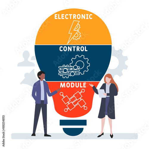 ECM - electronic control module acronym. business concept background. vector illustration concept with keywords and icons. lettering illustration with icons for web banner, flyer, landing
