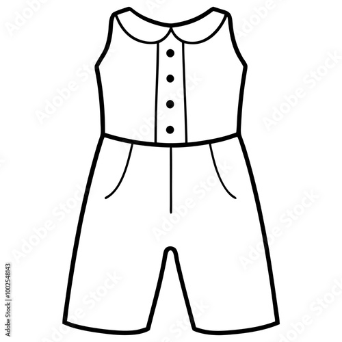 A simple and stylish vector illustration of a sleeveless romper, featuring a button-up closure and a peter pan collar.  Perfect for fashion design, illustration, and branding projects.