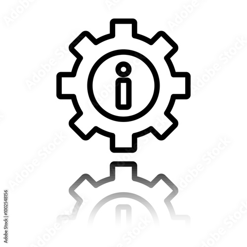 Gear vector, simple icon. Flat design. Black icon with mirror reflection. White background