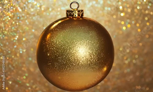 Shimmering bronze, gold Christmas ornament, ball with a dazzling glittery background, Abstract morphing liquid iriscent, smooth surface
