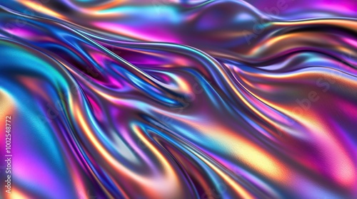 Abstract colorful background with flowing, shiny waves of vibrant colors.