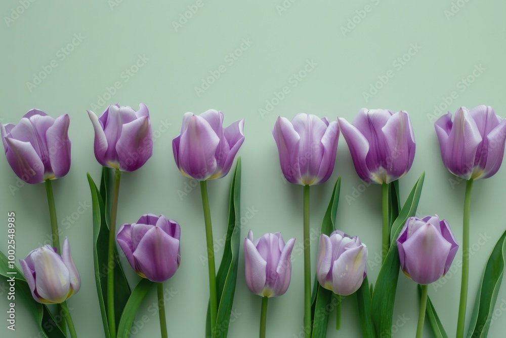 Purple Tulips on Green Background: Vibrant Spring Floral Arrangement for Modern and Elegant Decor Purple Tulips on Green Background: Vibrant Spring Floral Arrangement for Modern and Elegant Decor