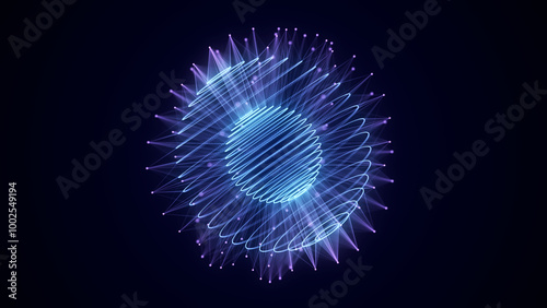 Futuristic sphere of particles and lines. Network connection big data. Abstract technology background. 3d rendering.