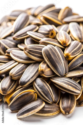 macro sunflower seeds isolated on white