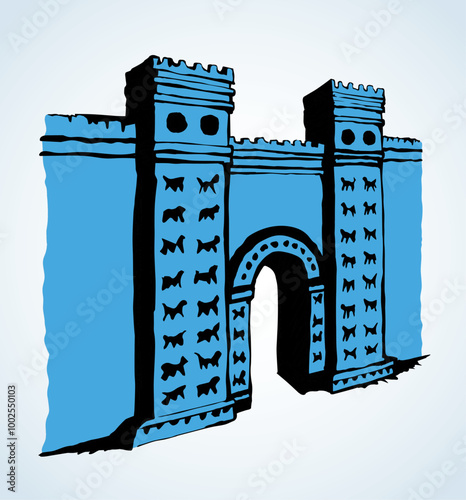 Babylonian Gate. Vector drawing scene