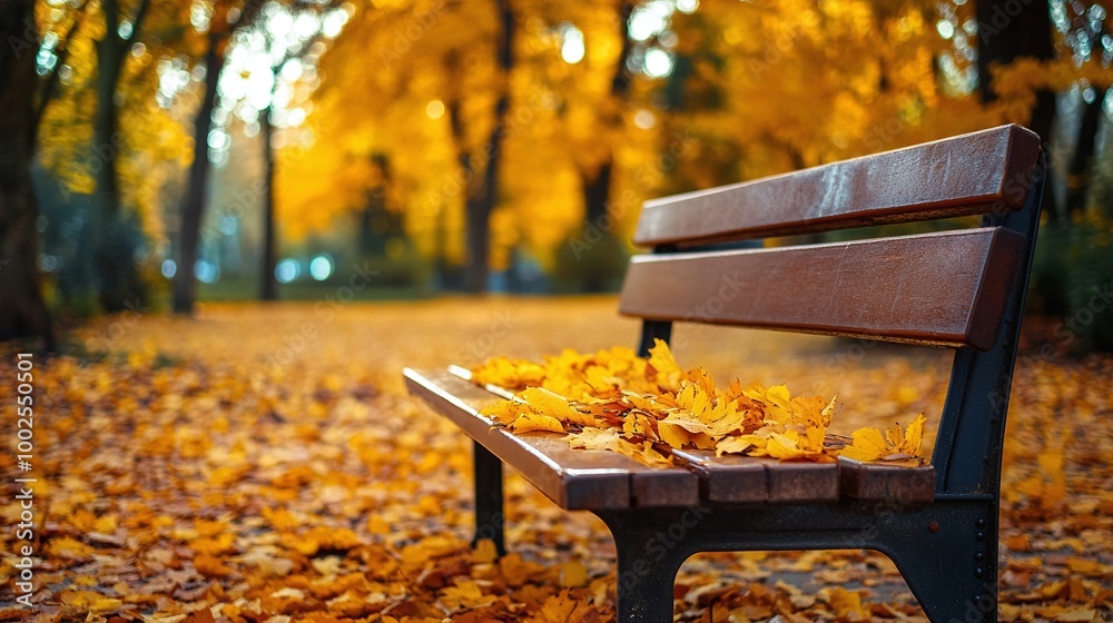 autumn leaves on a park bench, creating a picturesque golden scenery, showcasing the beauty of fall, vibrant foliage, and the peaceful atmosphere of an outdoor park autumn leaves on a park bench, creating a picturesque golden scenery, showcasing the beauty of fall, vibrant foliage, and the peaceful atmosphere of an outdoor park