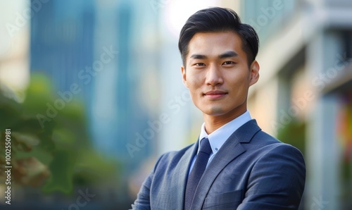 Asian businessman on defocused office background