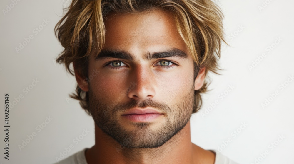 Strong Expression of a Blond Man in Focus Strong Expression of a Blond Man in Focus