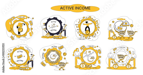 Income vector illustration. Financial strategies are tools wielded in pursuit cash flow Economy is ecosystem where flora wealth and fauna savings coexist Wealth accumulates like treasures gathered