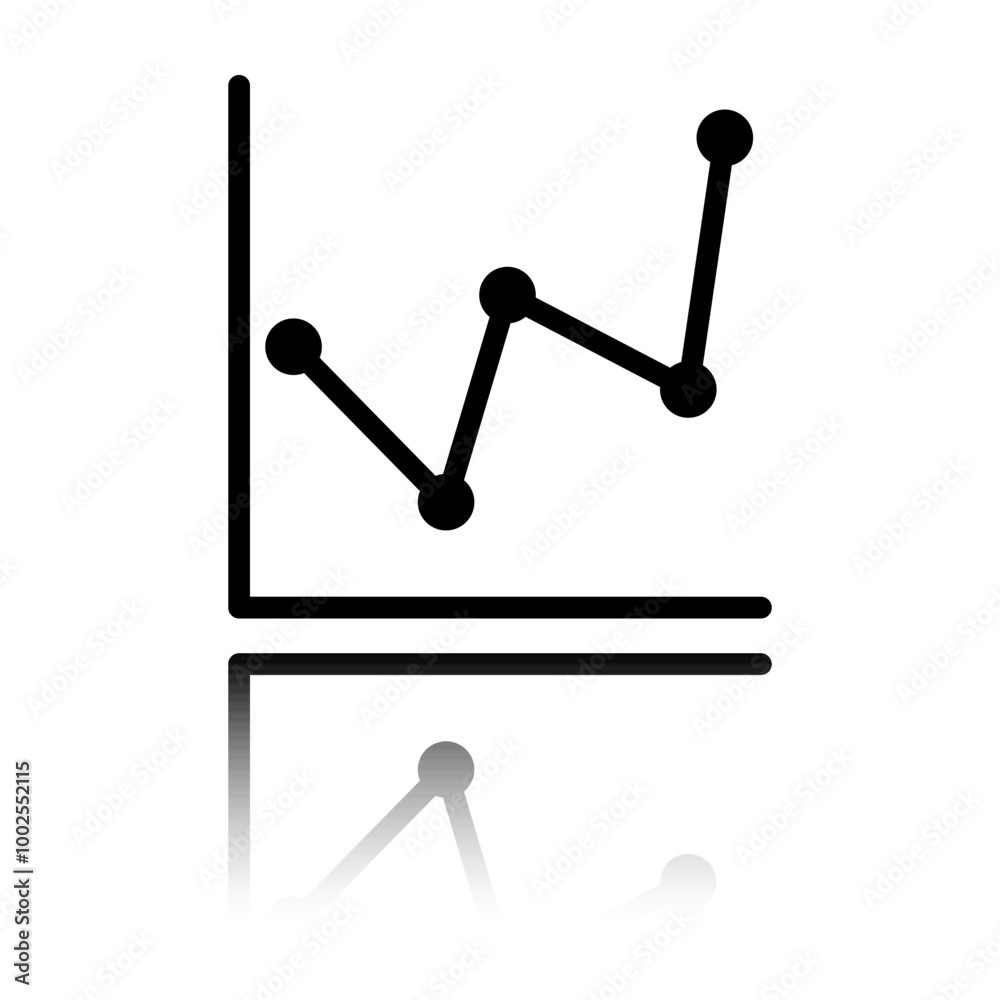Graph diagram simple icon. Flat design. Black icon with mirror reflection. White background Graph diagram simple icon. Flat design. Black icon with mirror reflection. White background