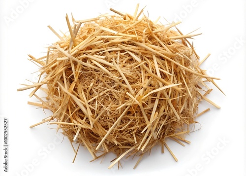 Straw pile isolated on white background, top view