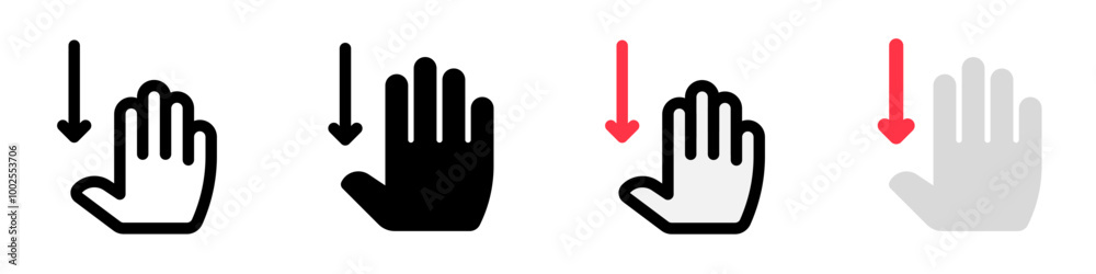 Editable four fingers swipe down vector icon. Part of a big icon set family. Perfect for web and app interfaces, presentations, infographics, etc Editable four fingers swipe down vector icon. Part of a big icon set family. Perfect for web and app interfaces, presentations, infographics, etc