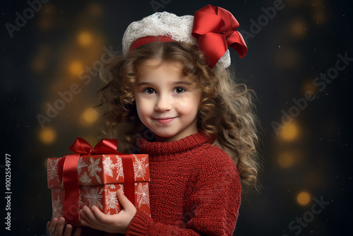 Generative AI happy child decorated christmas tree christmas gifts festive indoor living room magic photo