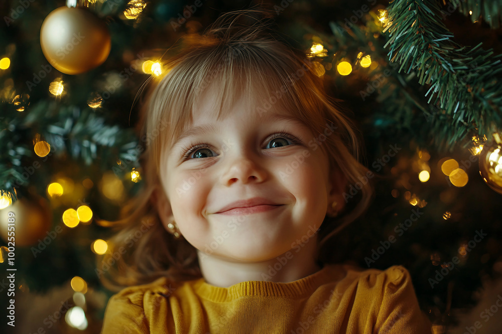 Generative AI image of mother father child couple family together by decorated Christmas tree holiday celebration themes Generative AI image of mother father child couple family together by decorated Christmas tree holiday celebration themes