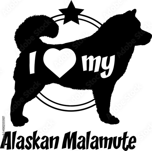 Alaskan Malamute. dog silhouette, i love my dog, dog, dog breeds, logo, vector, monogram, silhouette, logo design, animal, illustration, mammal, icon, sign, design, black, wild, 
