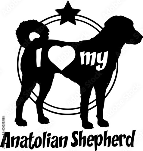 Anatolian Shepherd. dog silhouette, i love my dog, dog, dog breeds, logo, vector, monogram, silhouette, logo design, animal, illustration, mammal, icon, sign, design, black, wild, 