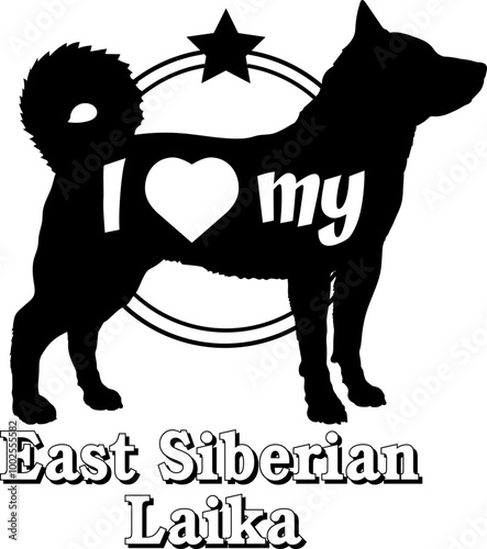 East Siberian Laika dog silhouette, i love my dog, dog, dog breeds, logo, vector, monogram, silhouette, logo design, animal, illustration, mammal, icon, sign, design, black, wild