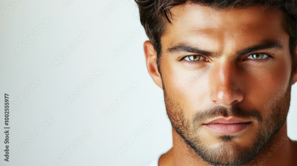 Close-up Portrait of a Serious Man with Dark Hair Close-up Portrait of a Serious Man with Dark Hair