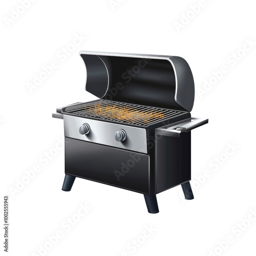 Gas Grill With Flames Ready For Summer