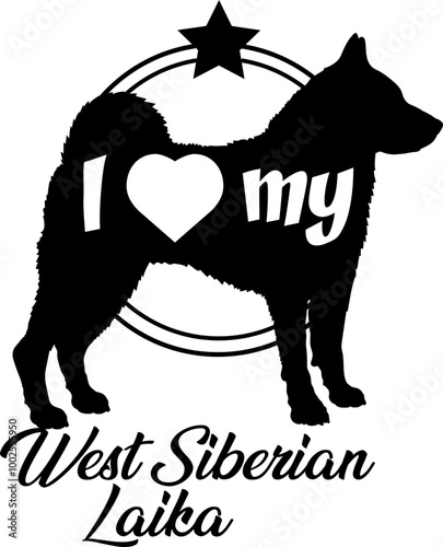 West Siberian Laika dog silhouette, i love my dog, dog, dog breeds, logo, vector, monogram, silhouette, logo design, animal, illustration, mammal, icon, sign, design, black, wild, 