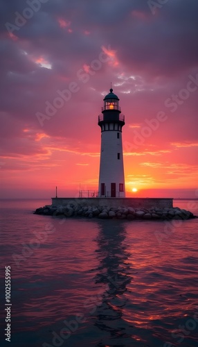 Lighthouse at sunset with ocean view. Phone wallpaper.